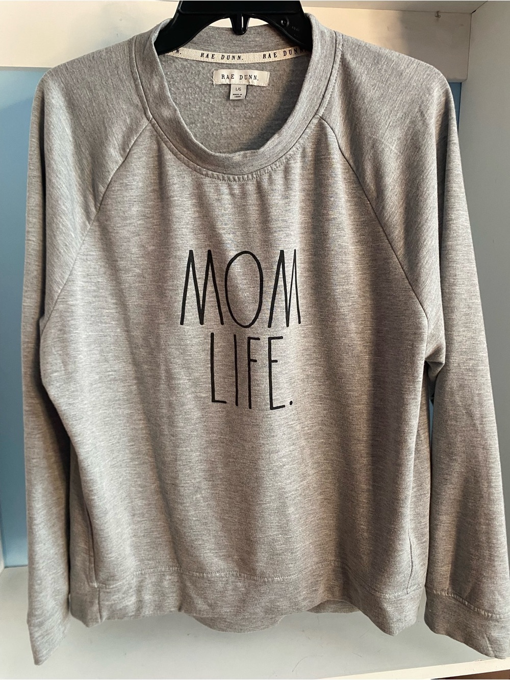 Rae Dunn Mom Life Sweatshirt, Gray Crewneck Pullover, Minimalist Graphic L